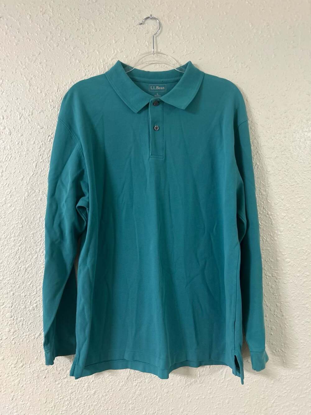 L.L. Bean Men's Teal Green Long Sleeve Pique Polo Shirt Size L